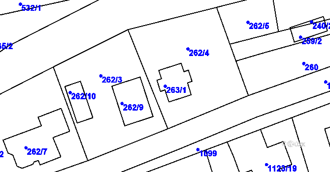 Parcela st. 263/1 v KÚ Nahořany nad Metují, Katastrální mapa