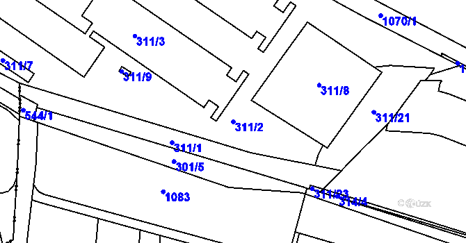 Parcela st. 311/2 v KÚ Nahořany nad Metují, Katastrální mapa