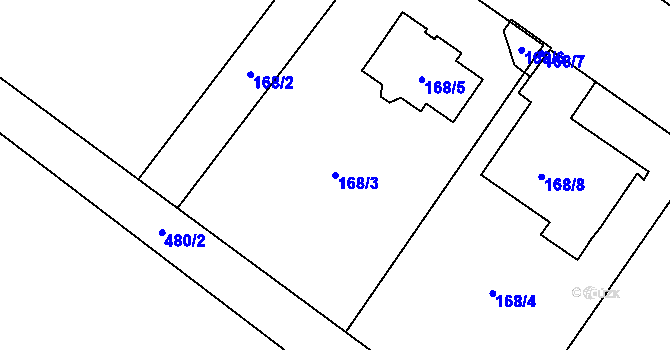Parcela st. 168/3 v KÚ Nahořany nad Metují, Katastrální mapa