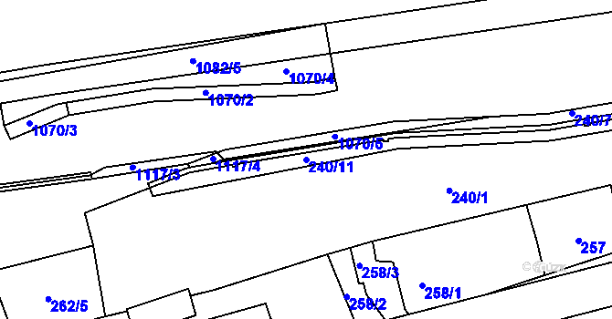 Parcela st. 240/11 v KÚ Nahořany nad Metují, Katastrální mapa