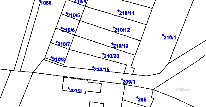 Parcela st. 210/20 v KÚ Nahořany nad Metují, Katastrální mapa