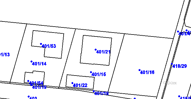 Parcela st. 401/21 v KÚ Náchod u Tábora, Katastrální mapa