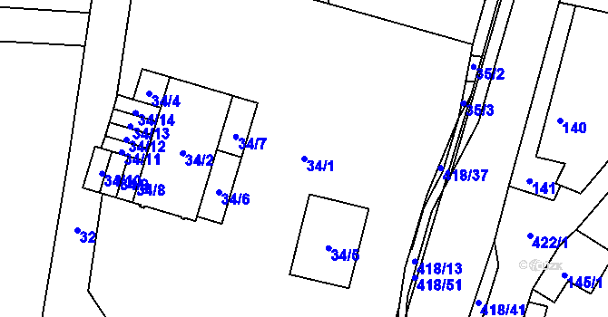 Parcela st. 34/1 v KÚ Náchod u Tábora, Katastrální mapa