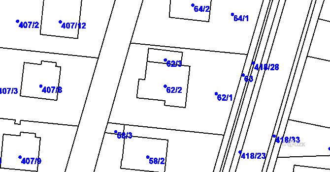 Parcela st. 62/2 v KÚ Náchod u Tábora, Katastrální mapa