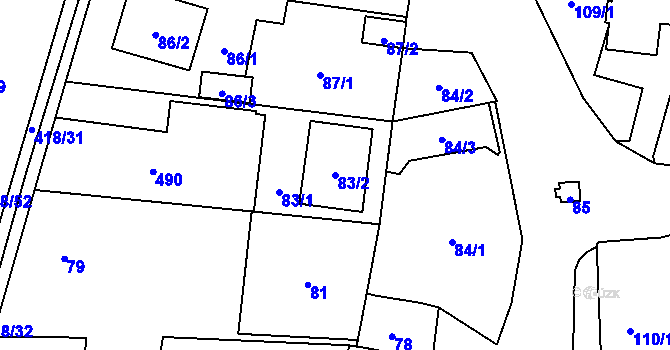 Parcela st. 83/2 v KÚ Náchod u Tábora, Katastrální mapa