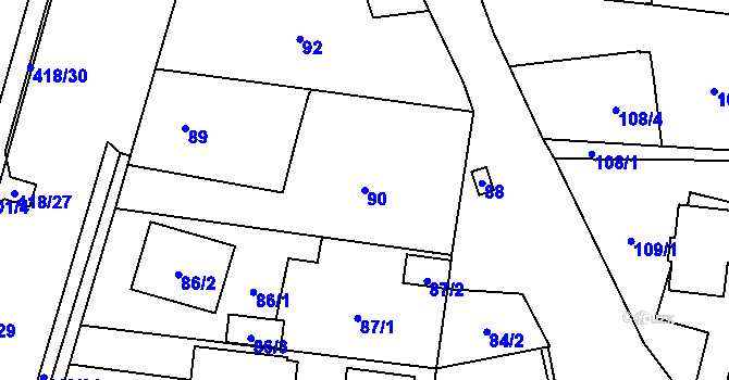 Parcela st. 90 v KÚ Náchod u Tábora, Katastrální mapa