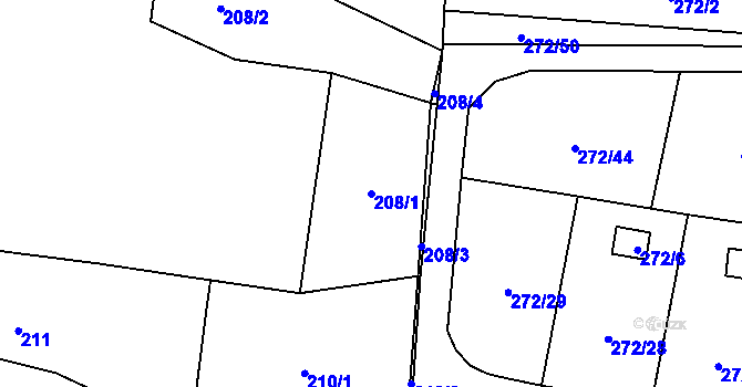 Parcela st. 208/1 v KÚ Náchod u Tábora, Katastrální mapa