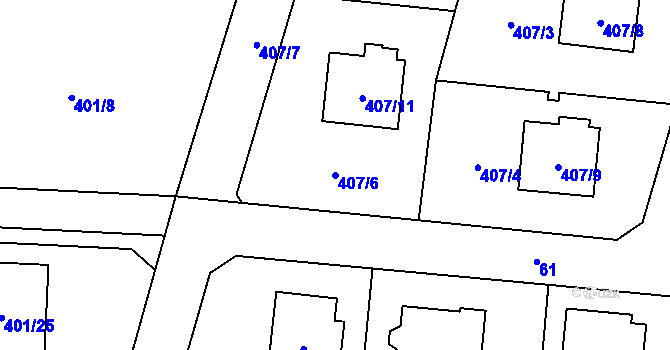 Parcela st. 407/6 v KÚ Náchod u Tábora, Katastrální mapa