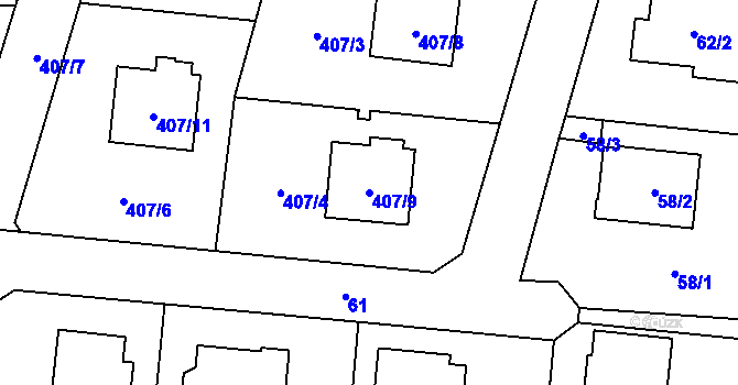 Parcela st. 407/9 v KÚ Náchod u Tábora, Katastrální mapa