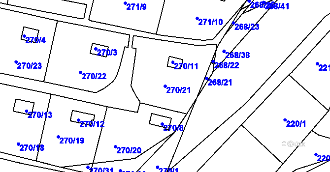 Parcela st. 270/21 v KÚ Náchod u Tábora, Katastrální mapa