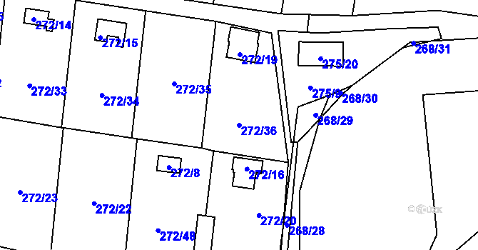 Parcela st. 272/36 v KÚ Náchod u Tábora, Katastrální mapa