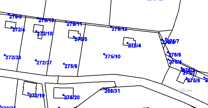 Parcela st. 275/10 v KÚ Náchod u Tábora, Katastrální mapa