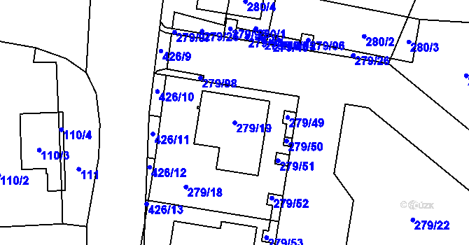 Parcela st. 279/19 v KÚ Náchod u Tábora, Katastrální mapa