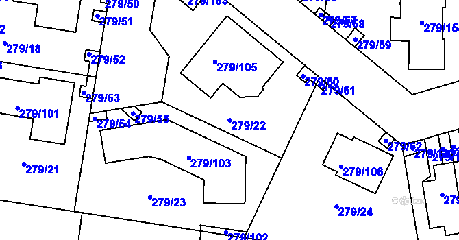 Parcela st. 279/22 v KÚ Náchod u Tábora, Katastrální mapa