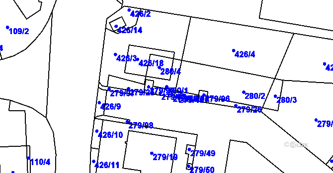 Parcela st. 280/1 v KÚ Náchod u Tábora, Katastrální mapa