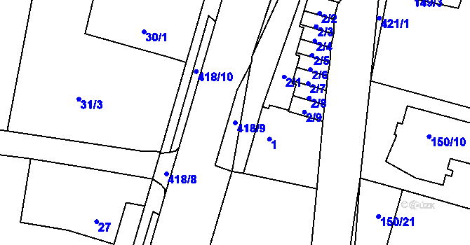Parcela st. 418/9 v KÚ Náchod u Tábora, Katastrální mapa