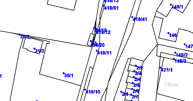 Parcela st. 418/11 v KÚ Náchod u Tábora, Katastrální mapa