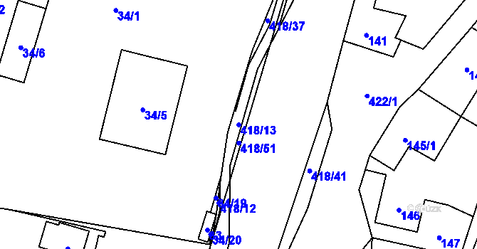 Parcela st. 418/13 v KÚ Náchod u Tábora, Katastrální mapa
