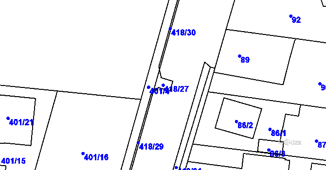 Parcela st. 418/27 v KÚ Náchod u Tábora, Katastrální mapa