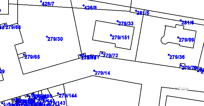 Parcela st. 279/72 v KÚ Náchod u Tábora, Katastrální mapa
