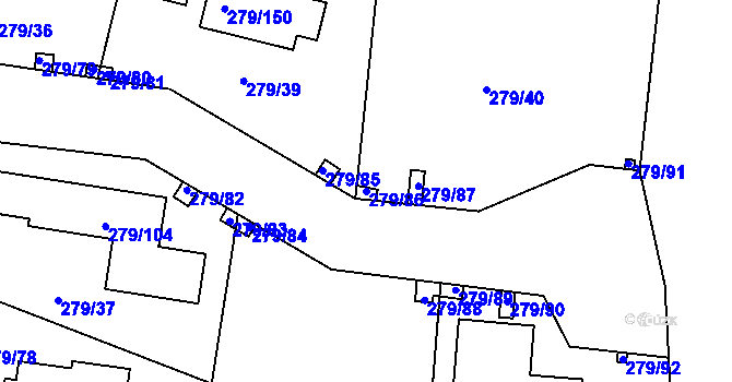 Parcela st. 279/86 v KÚ Náchod u Tábora, Katastrální mapa
