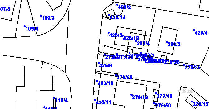 Parcela st. 279/97 v KÚ Náchod u Tábora, Katastrální mapa