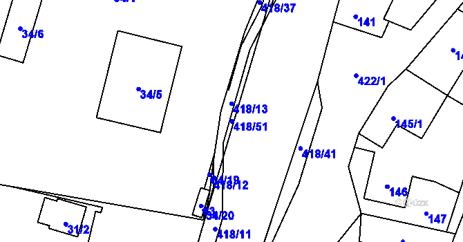 Parcela st. 418/51 v KÚ Náchod u Tábora, Katastrální mapa