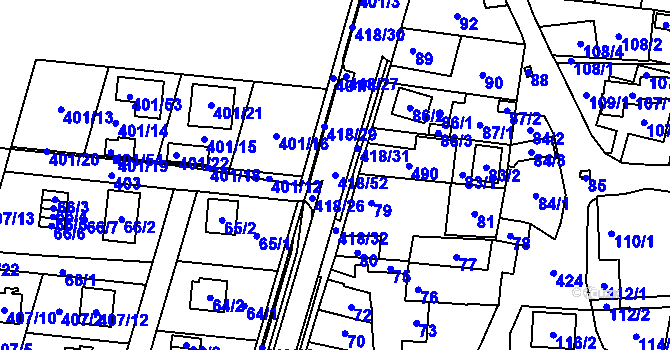 Parcela st. 418/52 v KÚ Náchod u Tábora, Katastrální mapa