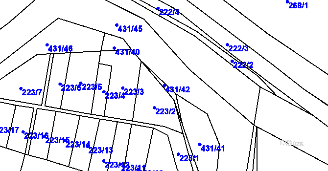 Parcela st. 431/42 v KÚ Náchod u Tábora, Katastrální mapa