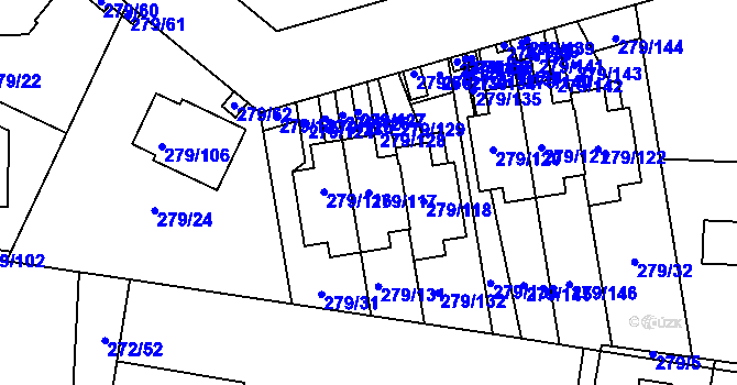 Parcela st. 279/117 v KÚ Náchod u Tábora, Katastrální mapa