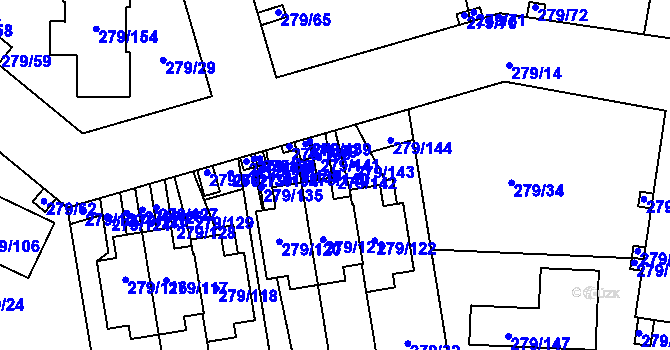 Parcela st. 279/142 v KÚ Náchod u Tábora, Katastrální mapa