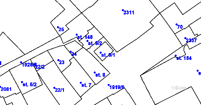 Parcela st. 9/1 v KÚ Náchod, Katastrální mapa