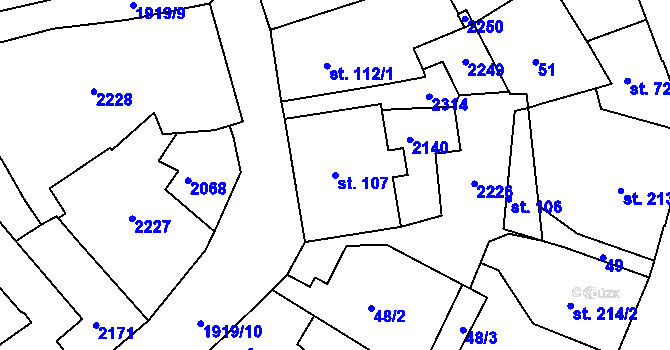 Parcela st. 107 v KÚ Náchod, Katastrální mapa