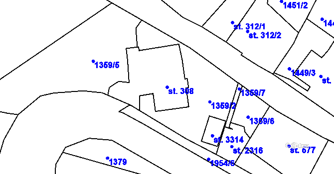 Parcela st. 308 v KÚ Náchod, Katastrální mapa