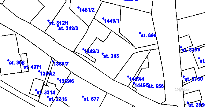 Parcela st. 313 v KÚ Náchod, Katastrální mapa