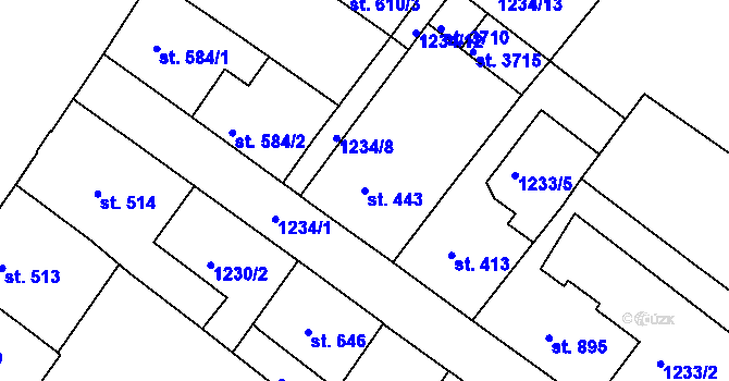 Parcela st. 443 v KÚ Náchod, Katastrální mapa