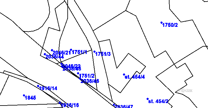 Parcela st. 454/3 v KÚ Náchod, Katastrální mapa