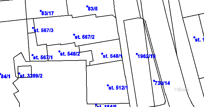 Parcela st. 548/1 v KÚ Náchod, Katastrální mapa