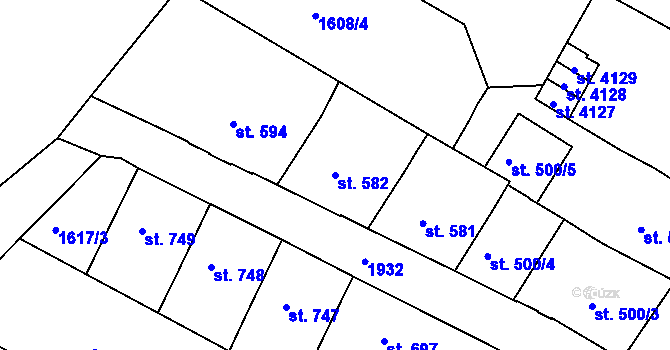 Parcela st. 582 v KÚ Náchod, Katastrální mapa