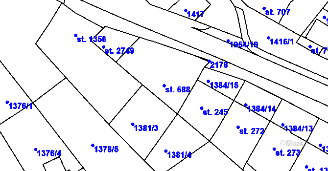 Parcela st. 588 v KÚ Náchod, Katastrální mapa
