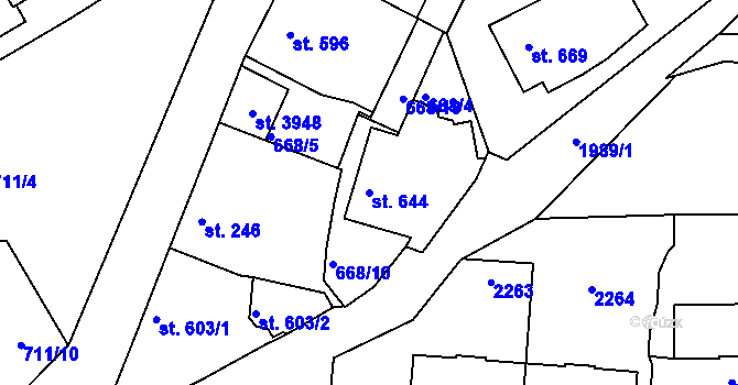 Parcela st. 644 v KÚ Náchod, Katastrální mapa
