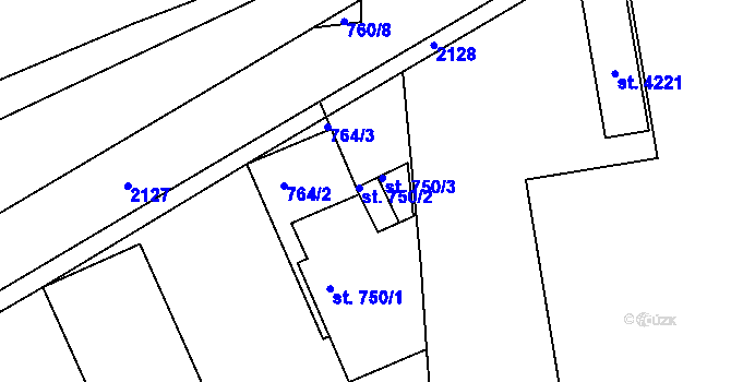 Parcela st. 750/2 v KÚ Náchod, Katastrální mapa