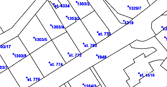 Parcela st. 783 v KÚ Náchod, Katastrální mapa