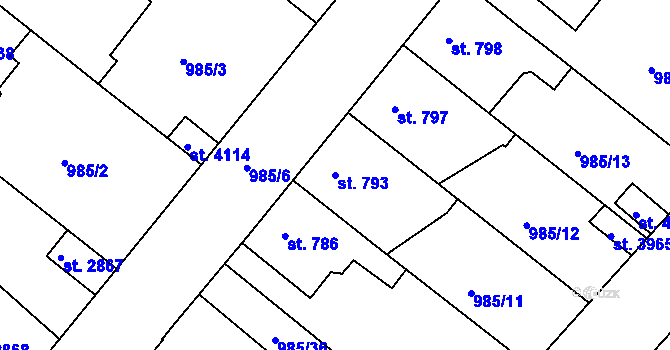 Parcela st. 793 v KÚ Náchod, Katastrální mapa