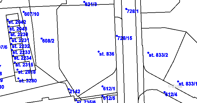 Parcela st. 836 v KÚ Náchod, Katastrální mapa