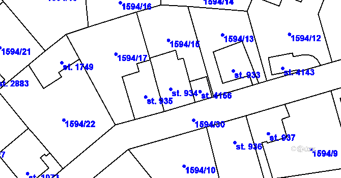 Parcela st. 934 v KÚ Náchod, Katastrální mapa