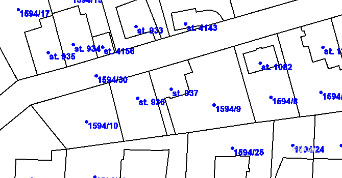 Parcela st. 937 v KÚ Náchod, Katastrální mapa