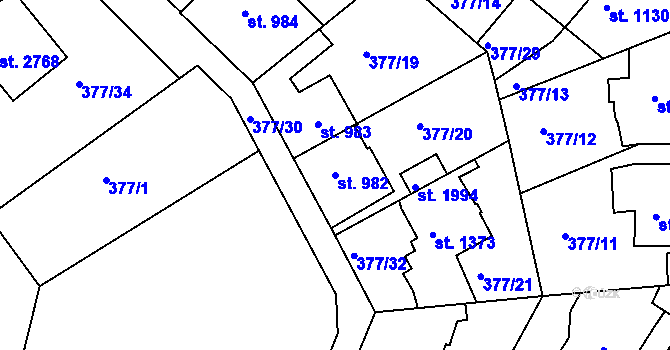 Parcela st. 982 v KÚ Náchod, Katastrální mapa