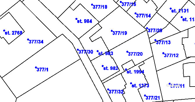 Parcela st. 983 v KÚ Náchod, Katastrální mapa