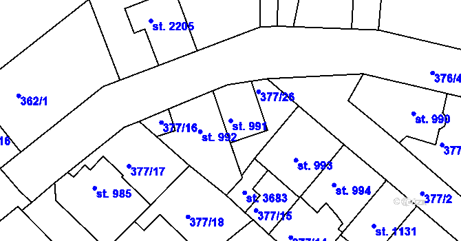 Parcela st. 991 v KÚ Náchod, Katastrální mapa